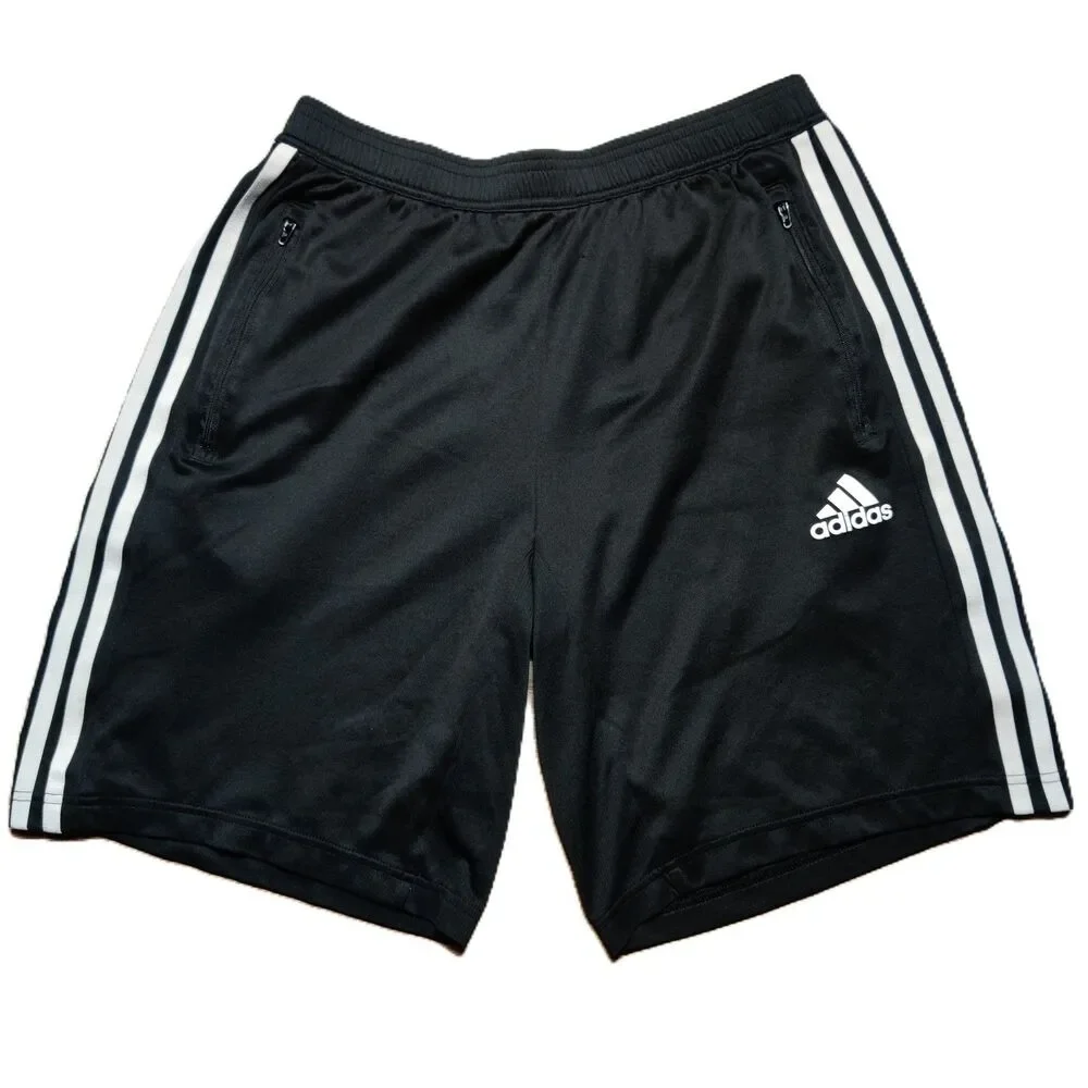 Adidas Primeblue Aeroready Men’s M Black 3-Stripe Soccer Shorts Zip Pockets